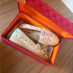 Tory Burch Color Block Platform Espadrille Sequins in Opal/Sea Green 100